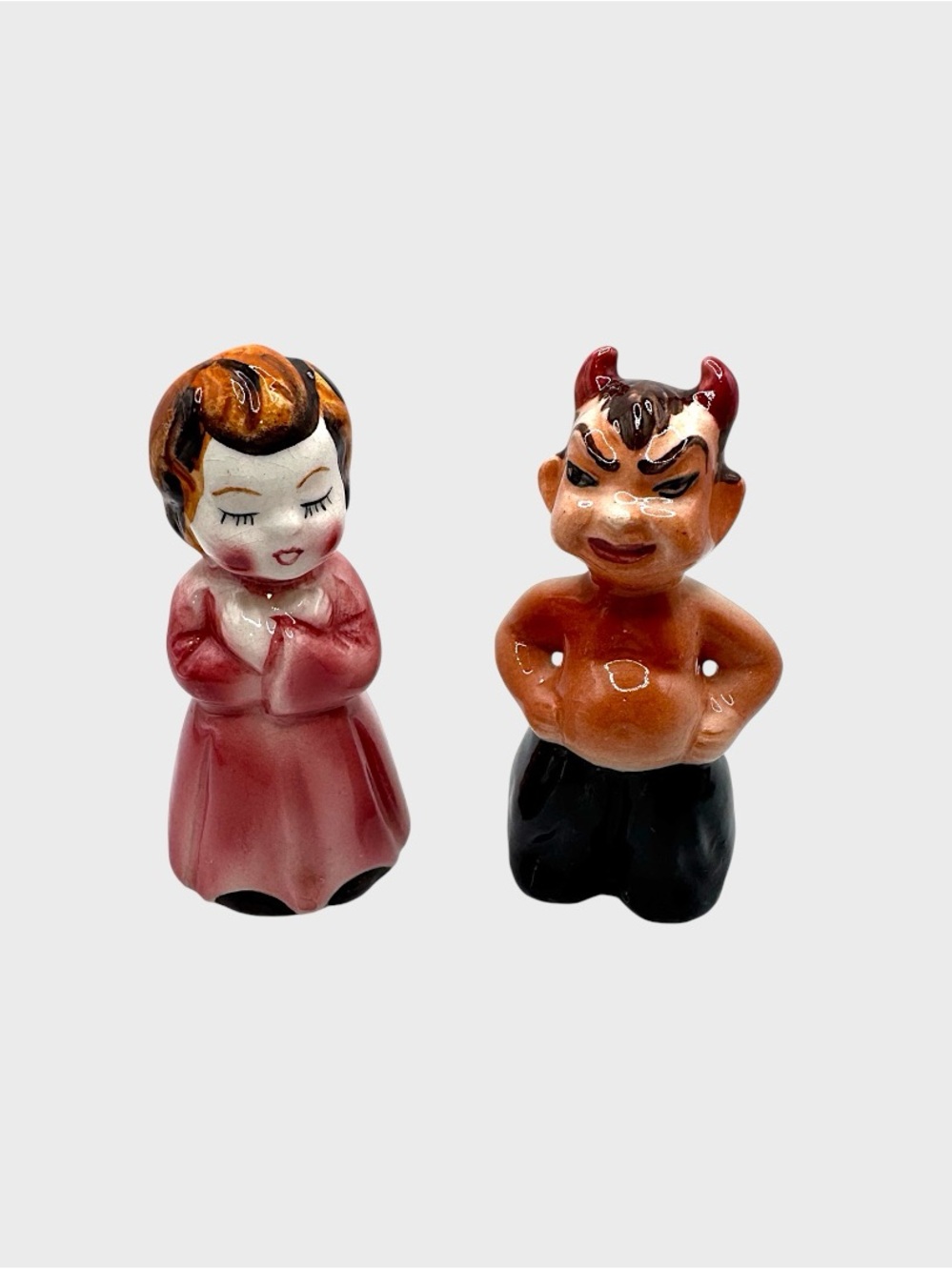 Vintage Ceramic Devil & Angel Salt and Pepper Shakers - Picture 2 of 5